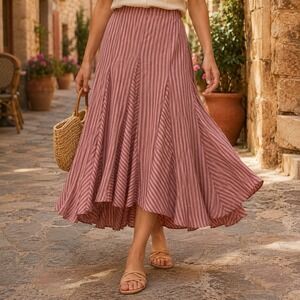 Benaar Olivaceous Linen Blend Pink Red Stripe Summer Travel Chic Feminine M